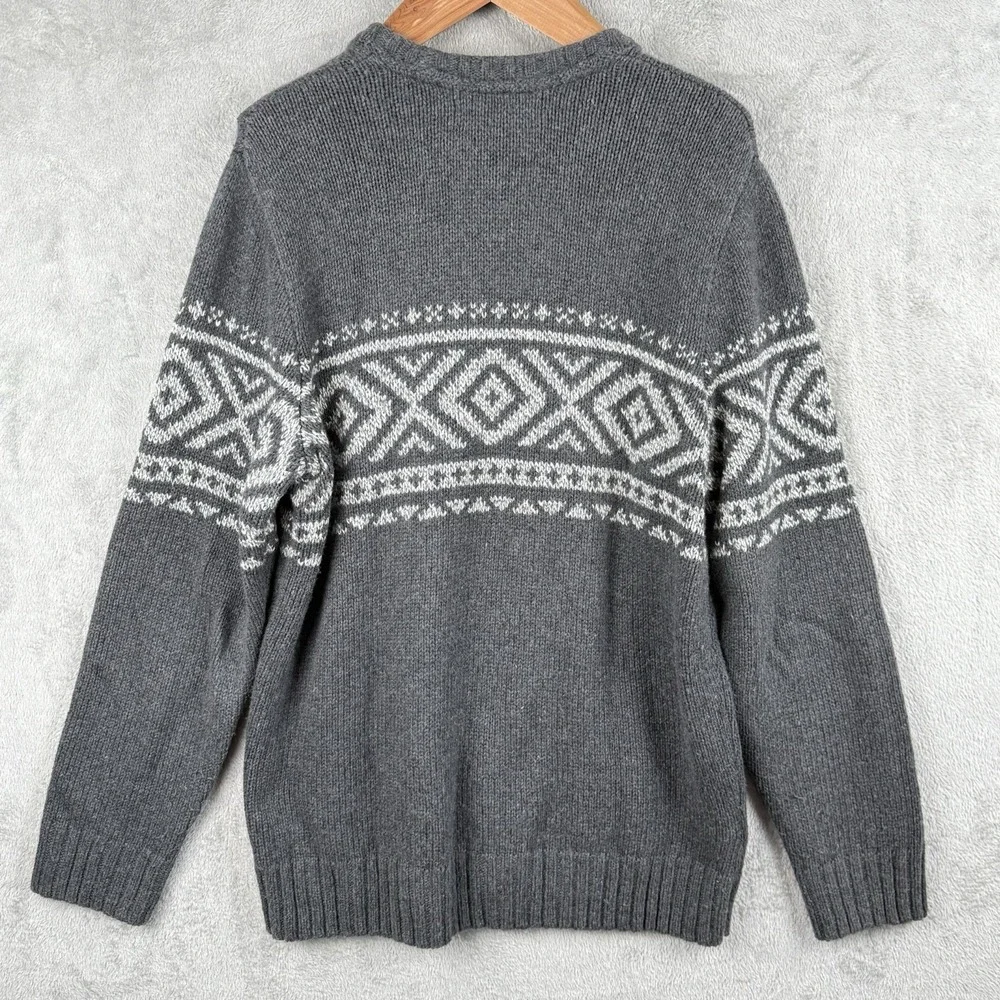 Eddie Bauer‎ Sweater Mens L Gray Cotton Wool Ski Nordic Knit Pullover Winter - Picture 4 of 9